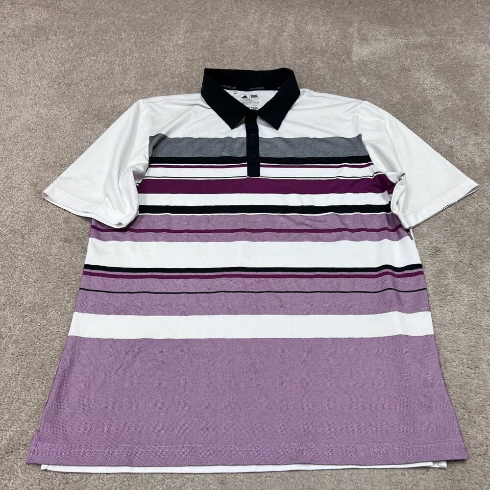 Adidas Climacool Polo Men’s Multicolored Striped Short Sleeve Size Large